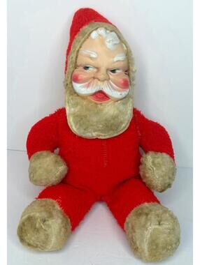 Vintage Antique Rubber Face Rushton Santa Claus Plush 17”
